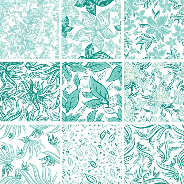 Ensemble Vectoriel Motifs Floraux Sans Couture Avec Des Feuilles Fond — Image vectorielle