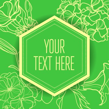 Vektör şık vintage çiçek yeşil arka plan - tasarım öğeleri davetiye, tebrik kartları için kullanılabilir. Çerçeve çiçek