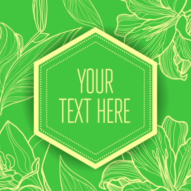 Vektör şık vintage çiçek yeşil arka plan - tasarım öğeleri davetiye, tebrik kartları için kullanılabilir. Çerçeve çiçek