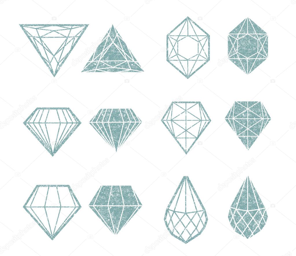 Vector set of diamond design elements - cutting samples. Gemstone. Fashion jewelry. 