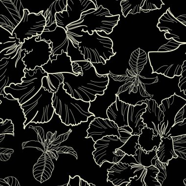 Vektör el yazması çizimi. Yaprak ve çiçeklerden alınmış kusursuz çiçek deseni. Doğal yaz geçmişi