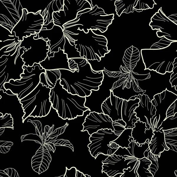 ベクターフリーハンドスケッチ 葉や花からシームレスな花のパターン 自然の夏の背景 — ストックベクタ