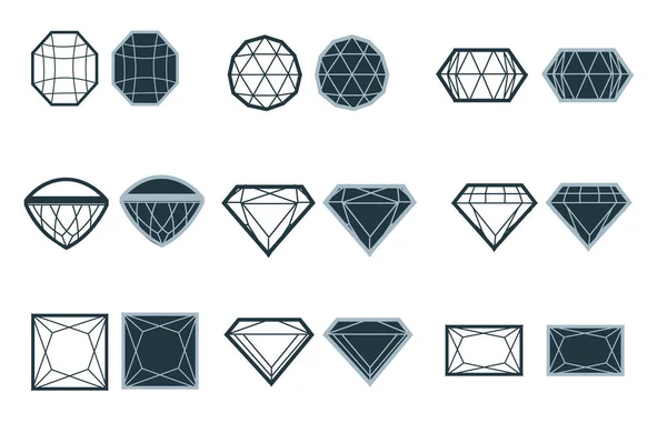 Vektor Set Von Diamant Designelementen Schneidmuster Edelstein Modeschmuck Aktienillustration — Stockvektor