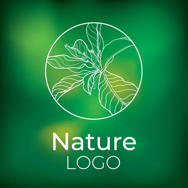 While Floral Logo Green Natural Background — Stock Vector