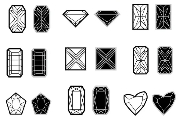 Conjunto Vectorial Elementos Diseño Diamante Muestras Corte Piedra Preciosa Ilustración — Vector de stock