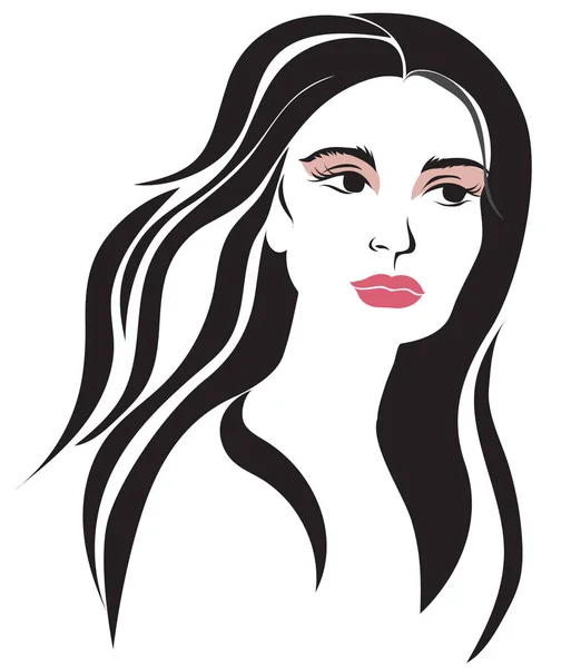 Vector Ilustraciones Mujer Con Pelo Largo Logo Belleza Peinado Del — Vector de stock