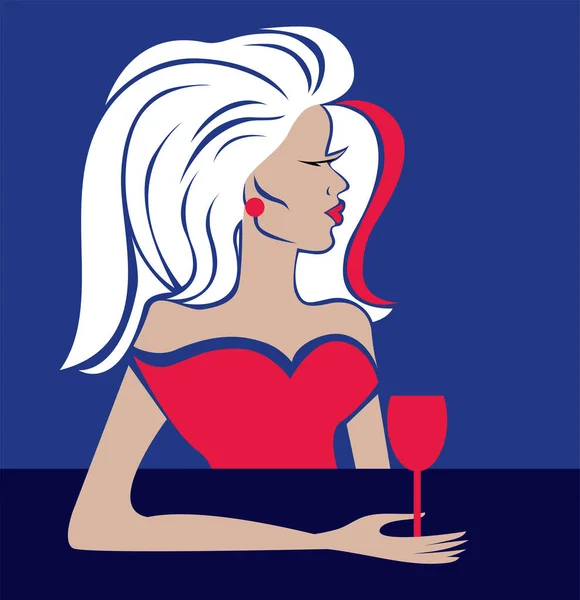 Illustration Vectorielle Femme Aux Cheveux Longs Fête Bar Logo Beauté — Image vectorielle