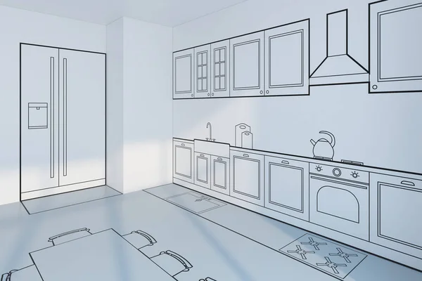 Diseño Planificación Cocina Concepto Renderizado — Foto de Stock