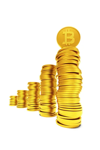 Pilha Moedas Bitcoin Renderização — Fotografia de Stock
