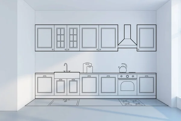 Keuken Ontwerp Rendering Van Concept Plannen — Stockfoto