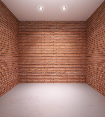 tuğla duvarlar, 3d render ile boş oda