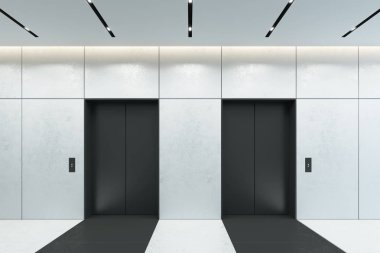modern asansör ofis lobisinde kapalı kapılar, 3 boyutlu görüntüleme