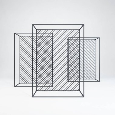 Beyaz Oda, 3d render içine metal raf İnşaat