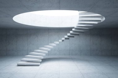 Modern merdiven beton döşemeli, 3 boyutlu.