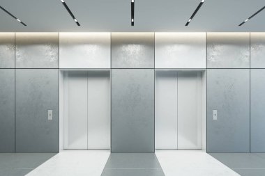 modern asansör ofis lobisinde kapalı kapılar, 3 boyutlu görüntüleme