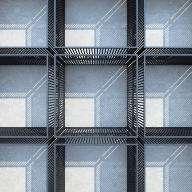 Çatı katının içine metal askı döşemesi, 3 boyutlu.