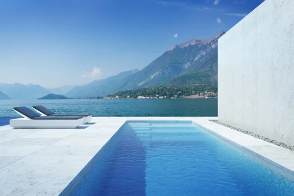 Um quintal moderno de luxo com uma piscina — Fotografia de Stock