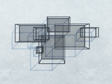 Çatı katının içine metal askı döşemesi, 3 boyutlu.
