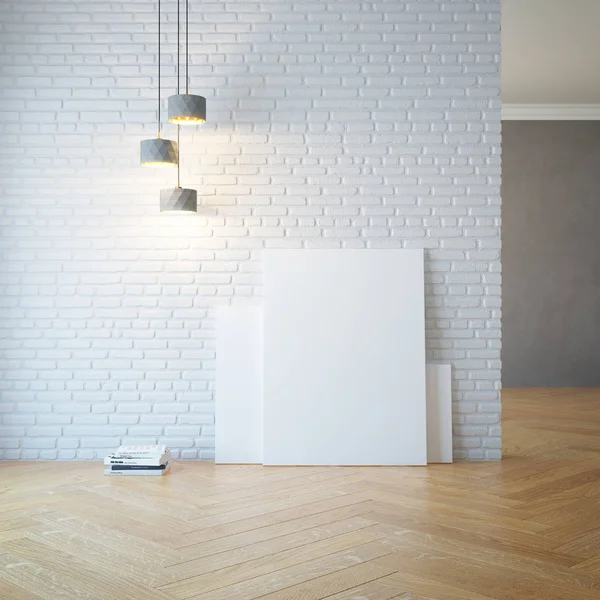 Habitación vacía con luz e imágenes en blanco — Foto de Stock