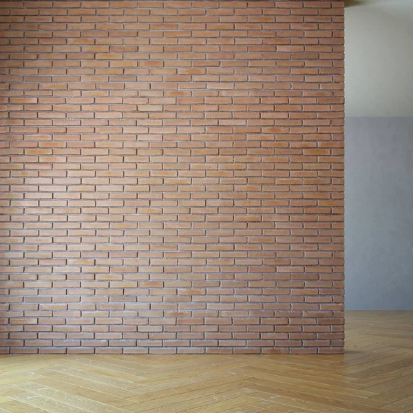 Sala vazia com parede de tijolo, renderização 3d — Fotografia de Stock