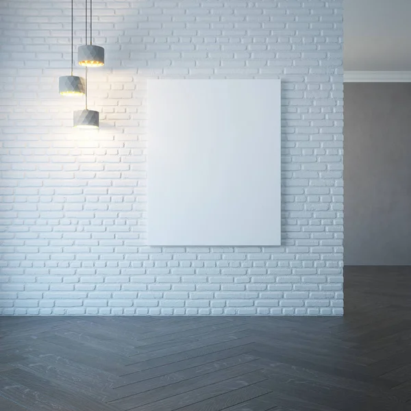 Habitación vacía con luz y fotos en blanco, representación 3d — Foto de Stock