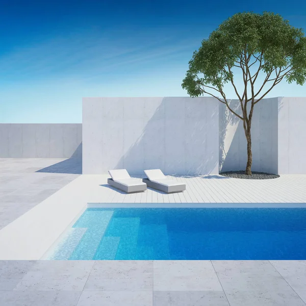 Luxe moderne achtertuin met zwembad — Stockfoto