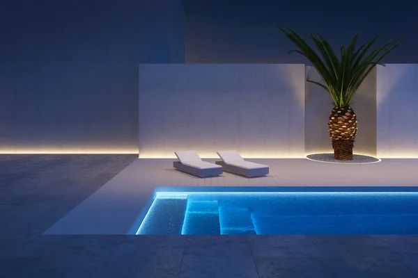 Un moderno patio trasero de lujo con una piscina — Foto de Stock