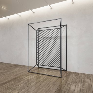 metal çerçeve inşaat çatı iç, 3d render içine