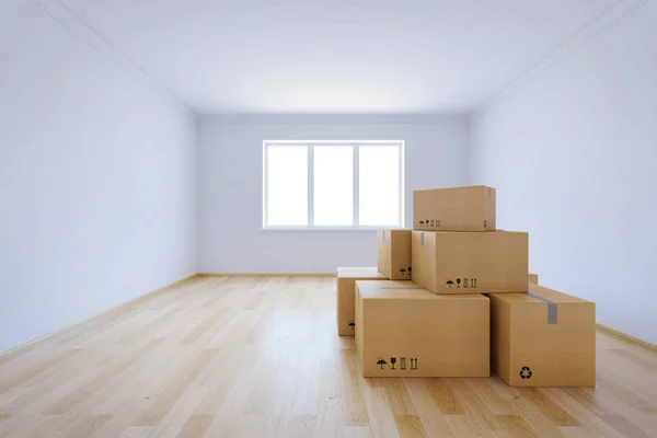 Yeni bir evde kutuları taşıma — Stok fotoğraf