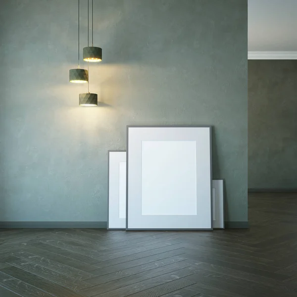 Sala vazia com imagens claras e em branco, renderização 3d — Fotografia de Stock