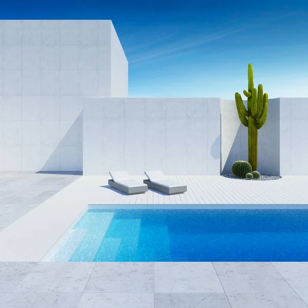 Quintal Moderno Luxo Com Uma Piscina Renderização — Fotografia de Stock