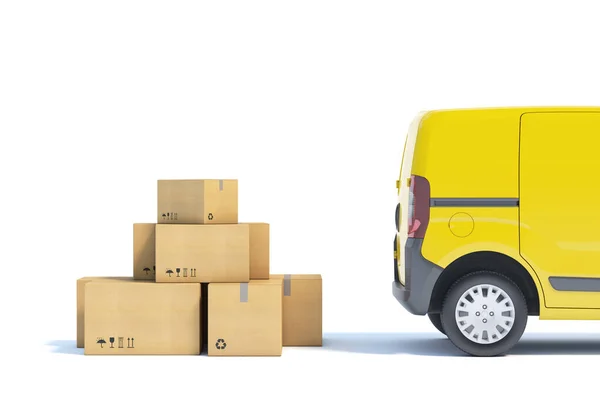 Delivery Van Paper Boxes White Background — Stock Photo, Image