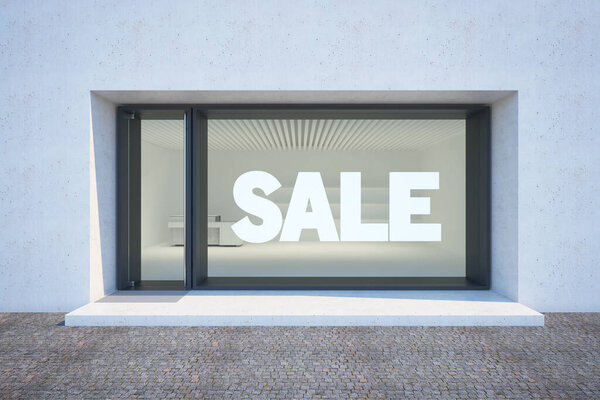 Shop showcase with sale banner, 3d rendering