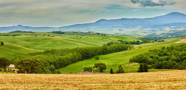Panoramic view of  hills of Tuscany Italy in San Quirico d'Orcia