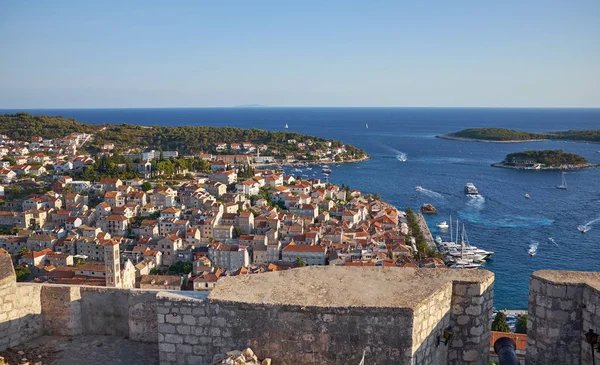 Harbor Stare Miasto Adriatyku Wyspy Hvar Wysoki Kąt Panoramiczny Widok — Zdjęcie stockowe