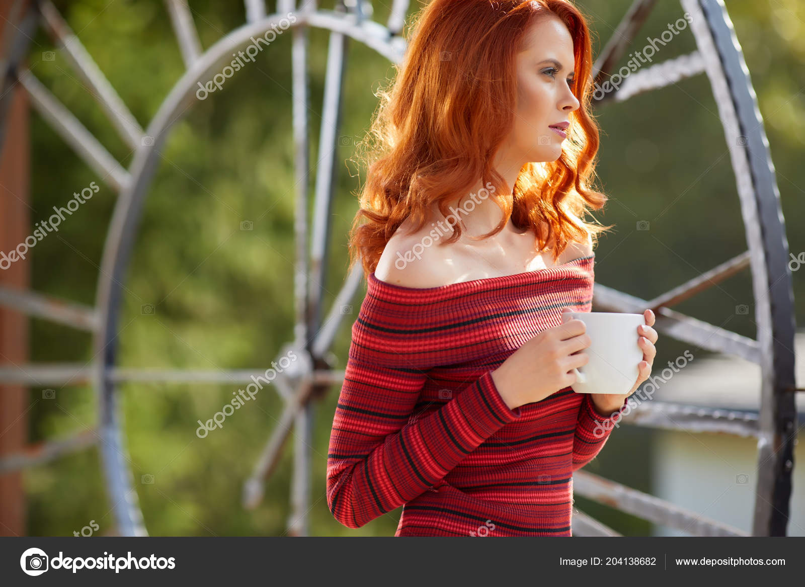 Beauty Romantic Girl Outdoors Enjoying Nature Beautiful Autumn Red