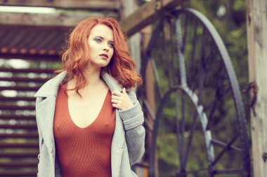 Sonbahar sahne sıcak güneşli hava sonbahar kadında. Güz konsepti