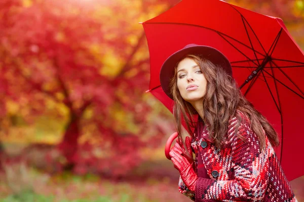 Podzimní Žena Podzimní Park Šátek Kožené Rukavice Deštník — Stock fotografie