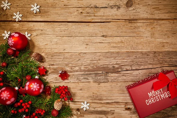 Fondo Navidad Con Abeto Decoración Tablero Madera Oscura —  Fotos de Stock