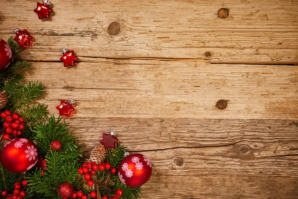 Weihnachtsgeschenke Dekoration Auf Antiken Rustikalen Holzgrund Von Oben Blick Nach — Stockfoto