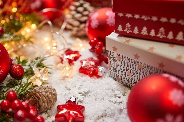 Jul Bakgrund Röd Jul Boxen Röd Bakgrund Christmas Gratulationskort — Stockfoto