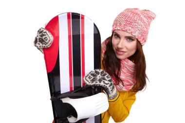 bir snowboard Studio ile güzel bir kadın