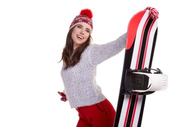 bir snowboard Studio ile güzel bir kadın