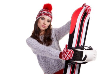 bir snowboard Studio ile güzel bir kadın