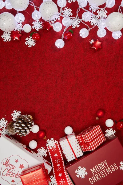 Christmas New Year Decoration Isolated Red Background — Stock Photo, Image