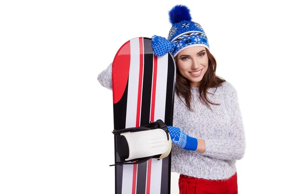 Una Bella Donna Con Uno Snowboard Studio — Foto Stock