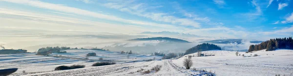 Vinter Panorama Naturskön Utsikt Över Bergen — Stockfoto