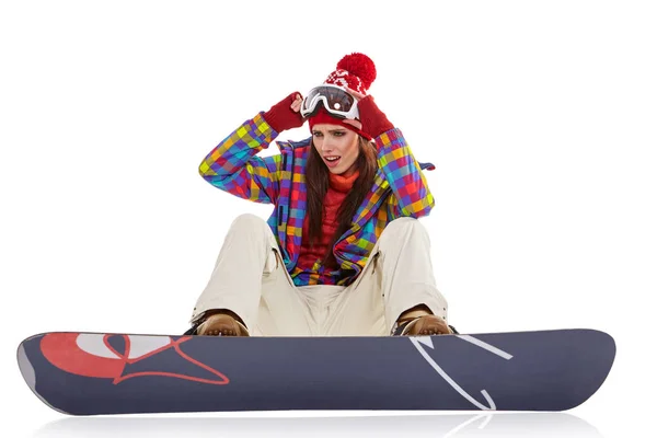 Uma Mulher Com Snowboard Conceito Desporto Inverno — Fotografia de Stock