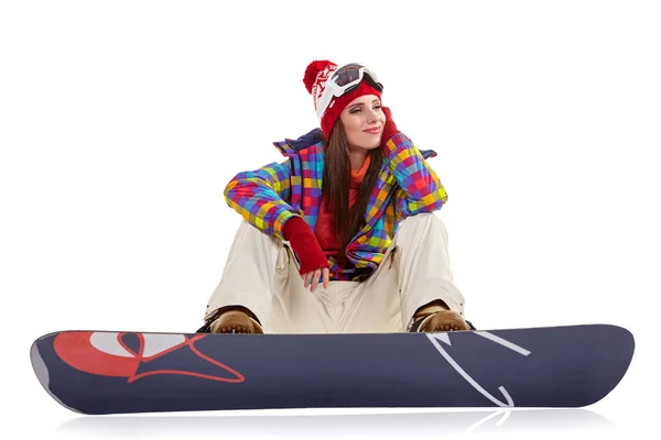 Mujer Con Una Tabla Snowboard Concepto Deporte Invierno — Foto de Stock