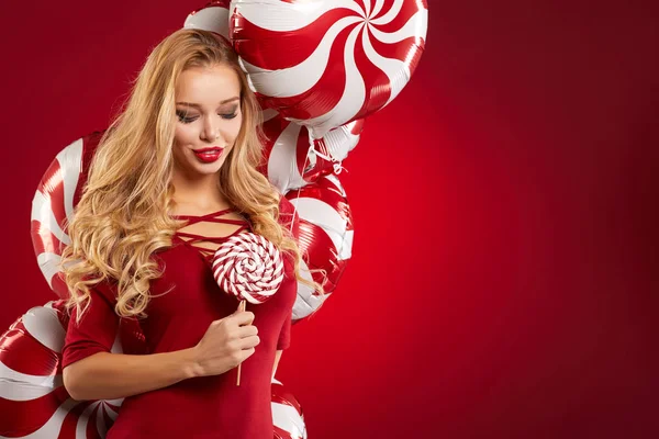 Bella Ragazza Studio Nuovo Anno Natale — Foto Stock